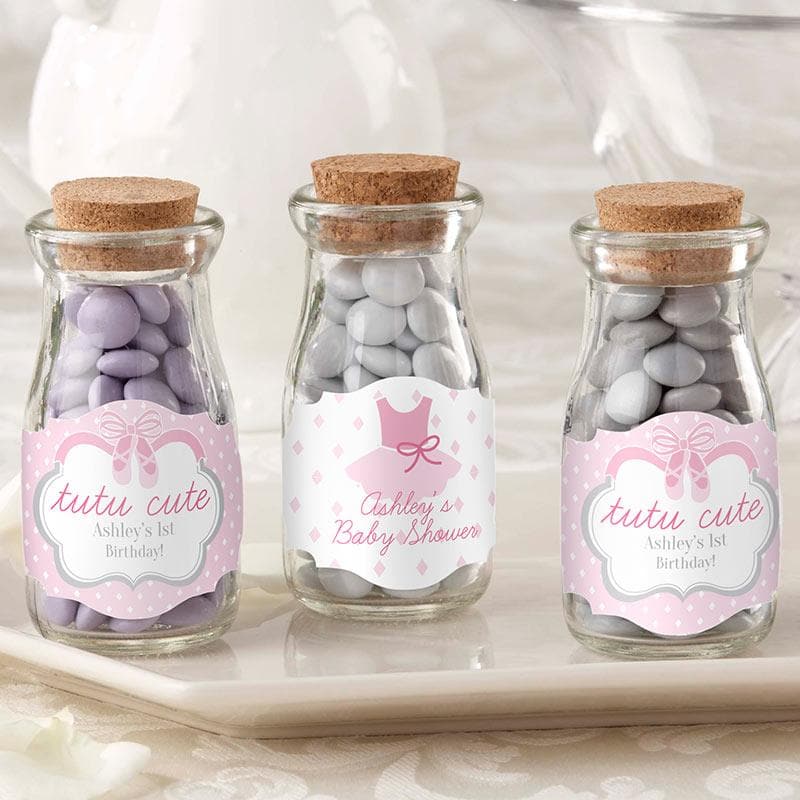 Personalized Tutu Cute Ballerina Vintage Milk Bottle Favor Jar (Set of 12)