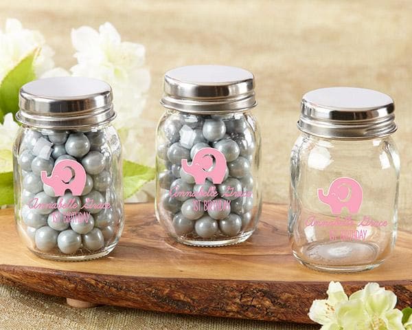 Personalized Little Peanut Elephant Printed Mini Mason Jar (Set of 12)