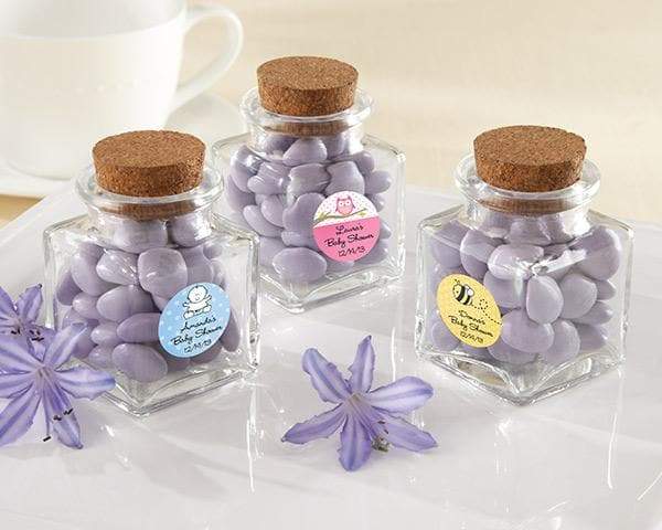 Personalized Baby Shower Petite Treat Square Glass Favor Jar with Cork Stopper (Set of 12)