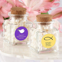 Thumbnail for Personalized Religious Petite Treat Square Glass Favor Jar with Cork Stopper (Set of 12)