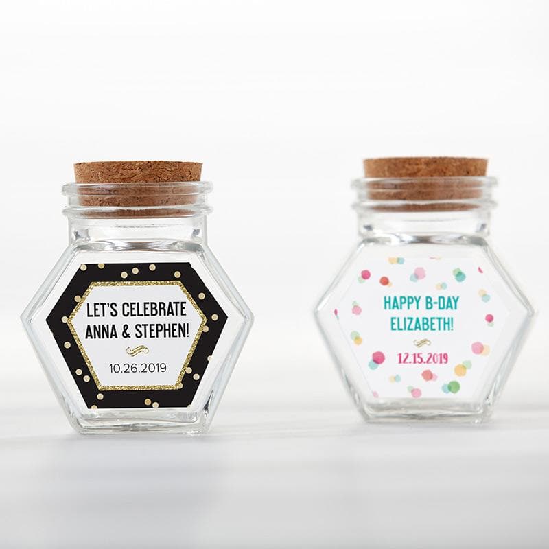 Personalized Party Time Glass Hexagon Jar (Set of 12)