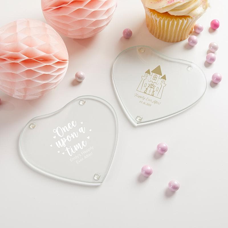 Personalized Princess Party Glass Heart Shaped Coaster (Set of 12)