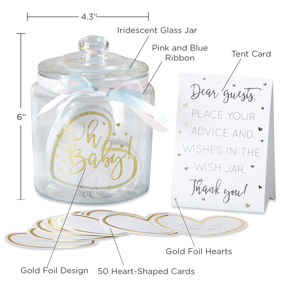 Iridescent Baby Shower Wish Jar with Heart Shaped Cards