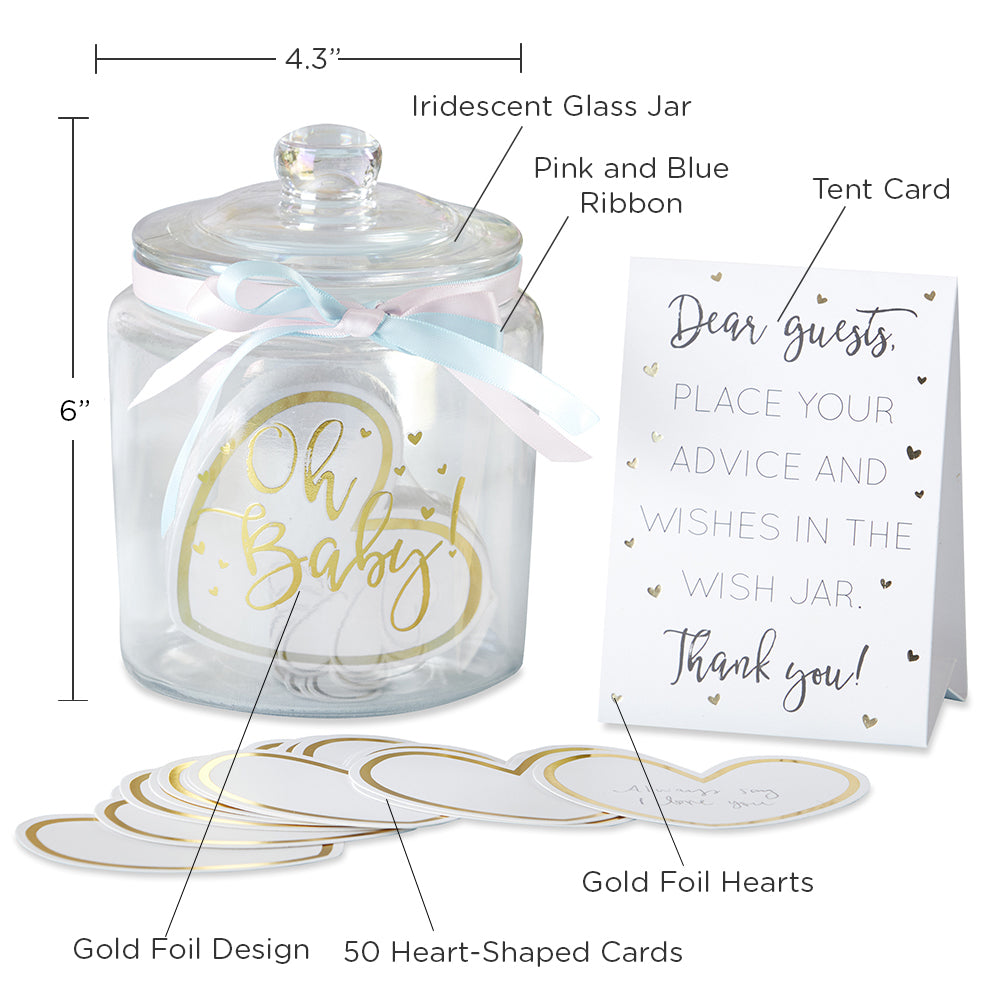 Iridescent Baby Shower Wish Jar with Heart Shaped Cards