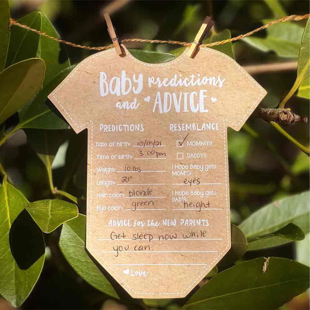 Baby Shower Prediction Advice Card - Onesie Shape (Set of 50)