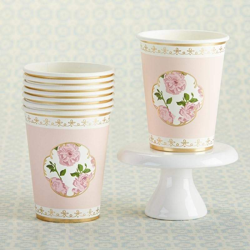 Tea Time Whimsy 8 oz. Paper Cups - Pink (Set of 8)