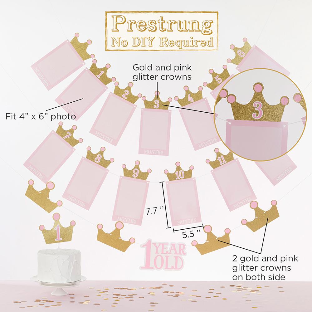 1st Birthday Milestone Photo Banner & Cake Topper - Princess Party