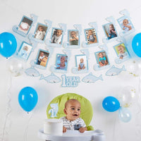 Thumbnail for 1st Birthday Milestone Photo Banner & Cake Topper - Shark Party