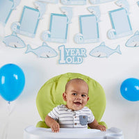 Thumbnail for 1st Birthday Milestone Photo Banner & Cake Topper - Shark Party