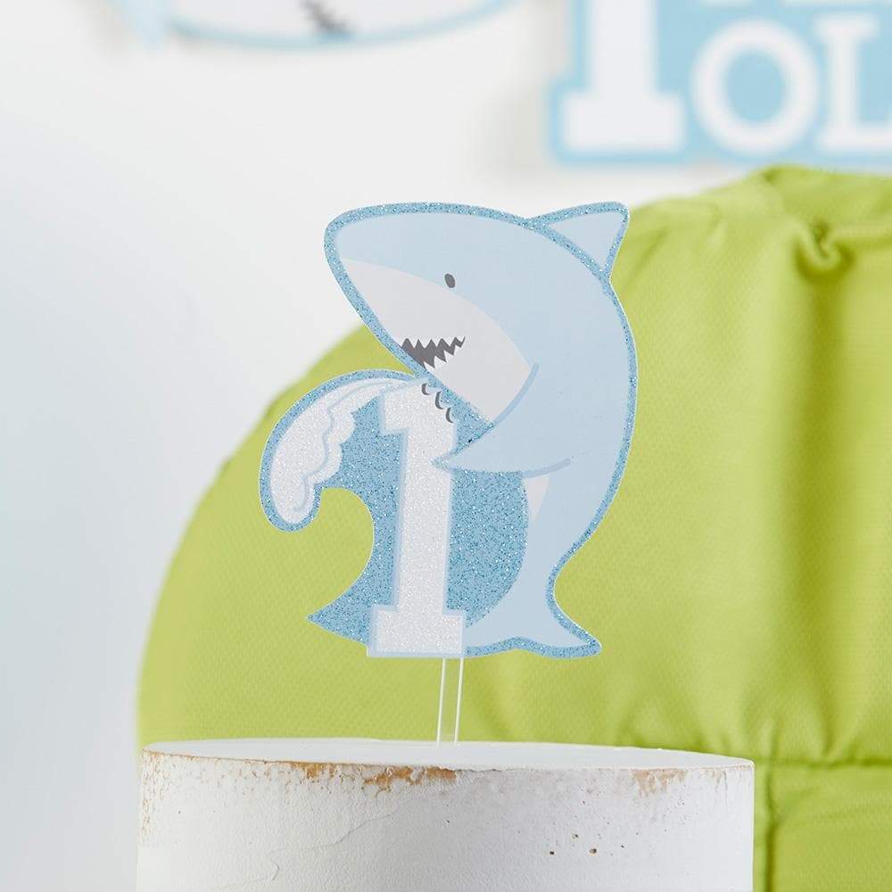 1st Birthday Milestone Photo Banner & Cake Topper - Shark Party