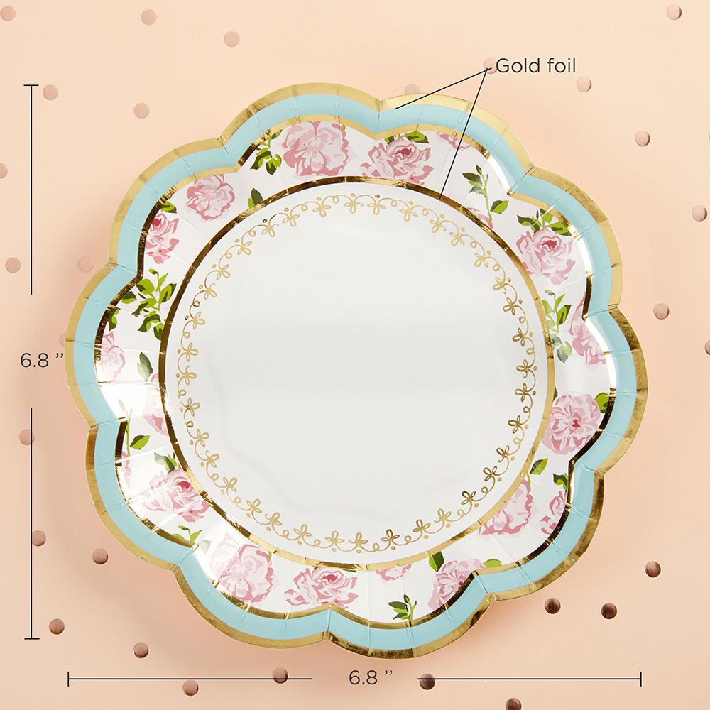 Tea Time Whimsy 7 in. Paper Plates - Blue (Set of 16)