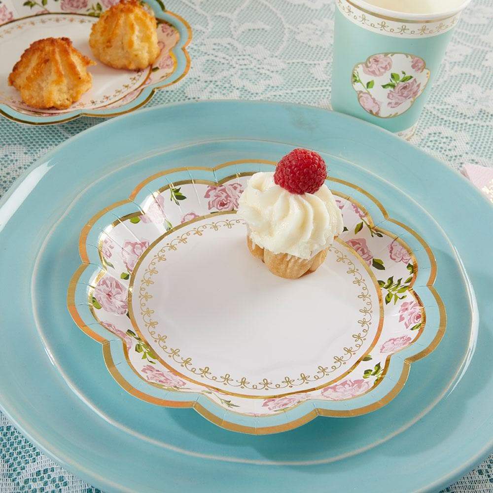 Tea Time Whimsy 7 in. Paper Plates - Blue (Set of 16)