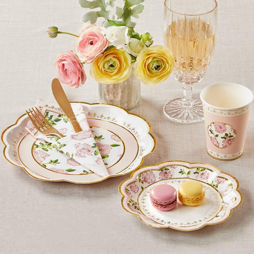 Tea Time Whimsy 7 in. Paper Plates - Pink (Set of 16)