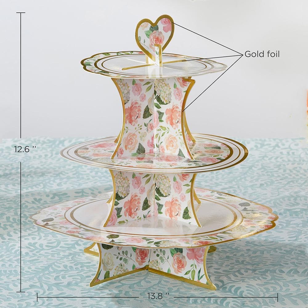 Floral 3-Tier Collapsile cardstock Cupcake Stand