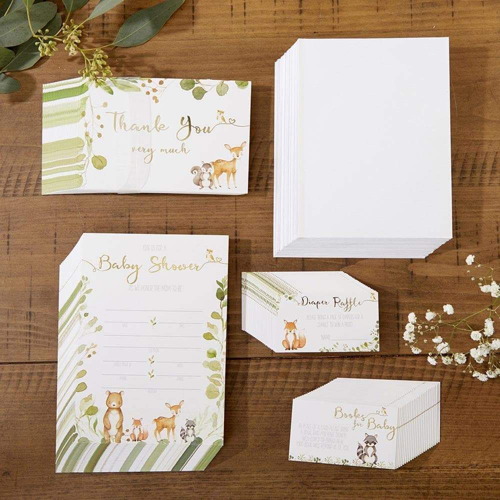 Woodland Baby Shower Invitation & Thank You Card Bundle (Set of 25)