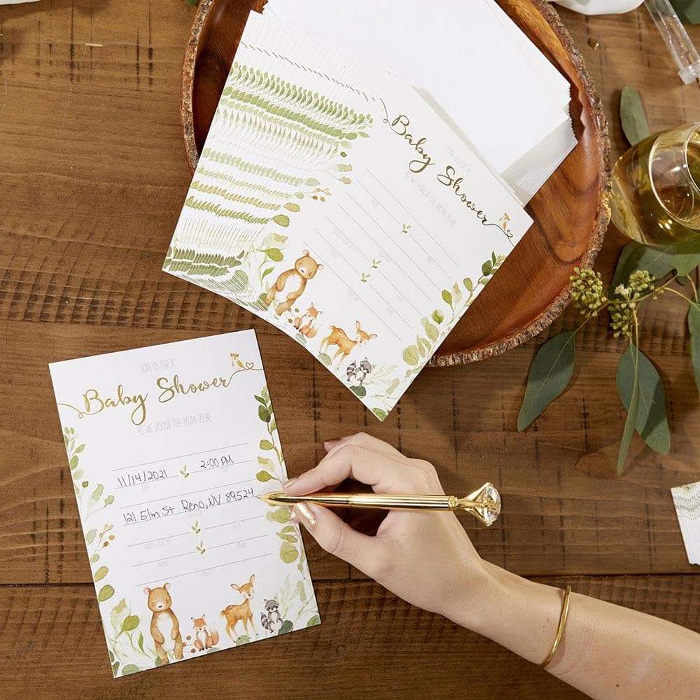 Woodland Baby Shower Invitation & Thank You Card Bundle (Set of 25)