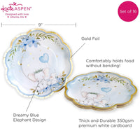 Thumbnail for Elephant Baby Shower 9 in. Premium Paper Plates - Blue (Set of 16)