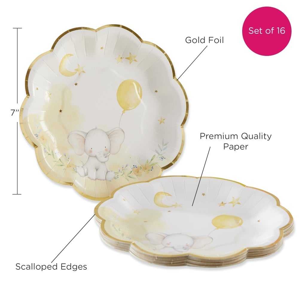 Elephant Baby Shower 9 in. Premium Paper Plates (Set of 16)