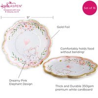 Thumbnail for Elephant Baby Shower 9 in. Premium Paper Plates - Pink (Set of 16)