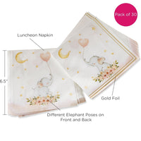 Thumbnail for Elephant Baby Shower 2 Ply Paper Napkins - Pink (Set of 30)