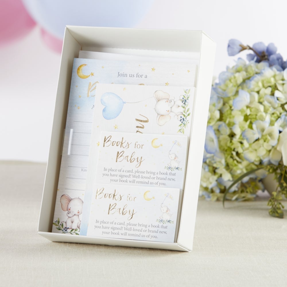 Elephant Baby Shower Invitation & Thank You Card Bundle - Blue (Set of 25)