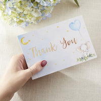 Thumbnail for Elephant Baby Shower Invitation & Thank You Card Bundle - Blue (Set of 25)