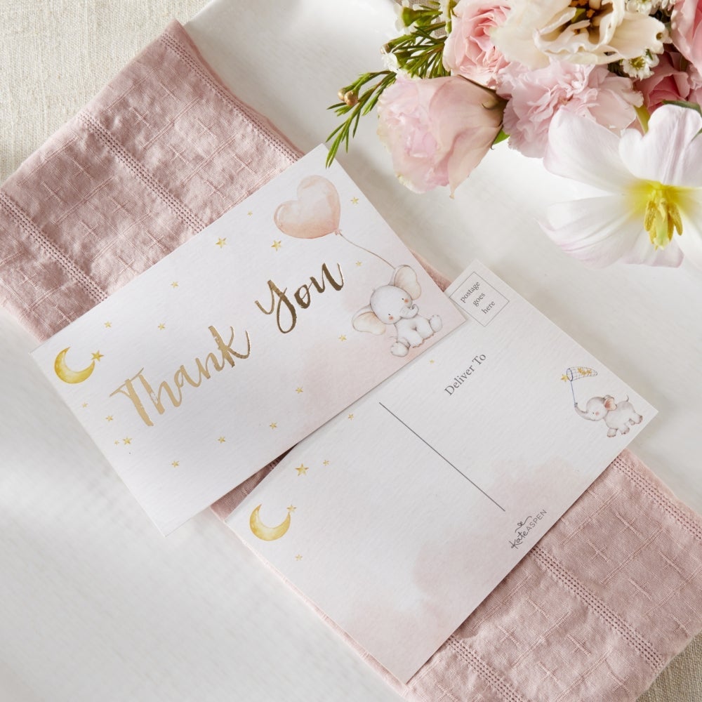 Elephant Baby Shower Invitation & Thank You Card Bundle - Pink (Set of 25)