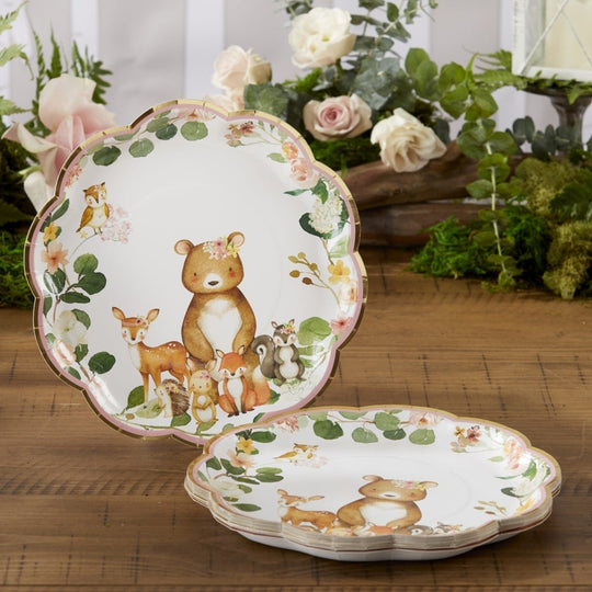 Pink Woodland Baby 9 in. Premium Paper Plates (Set of 16)