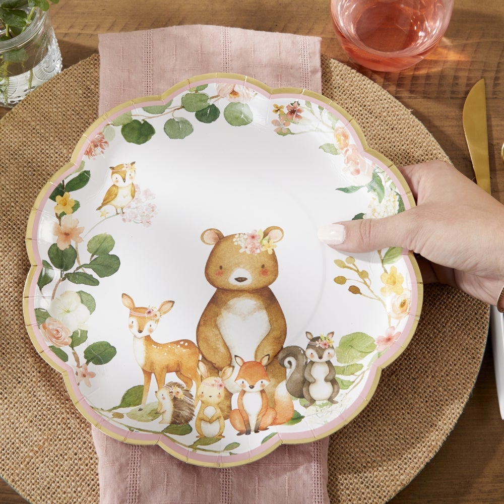 Pink Woodland Baby 9 in. Premium Paper Plates Set of 16