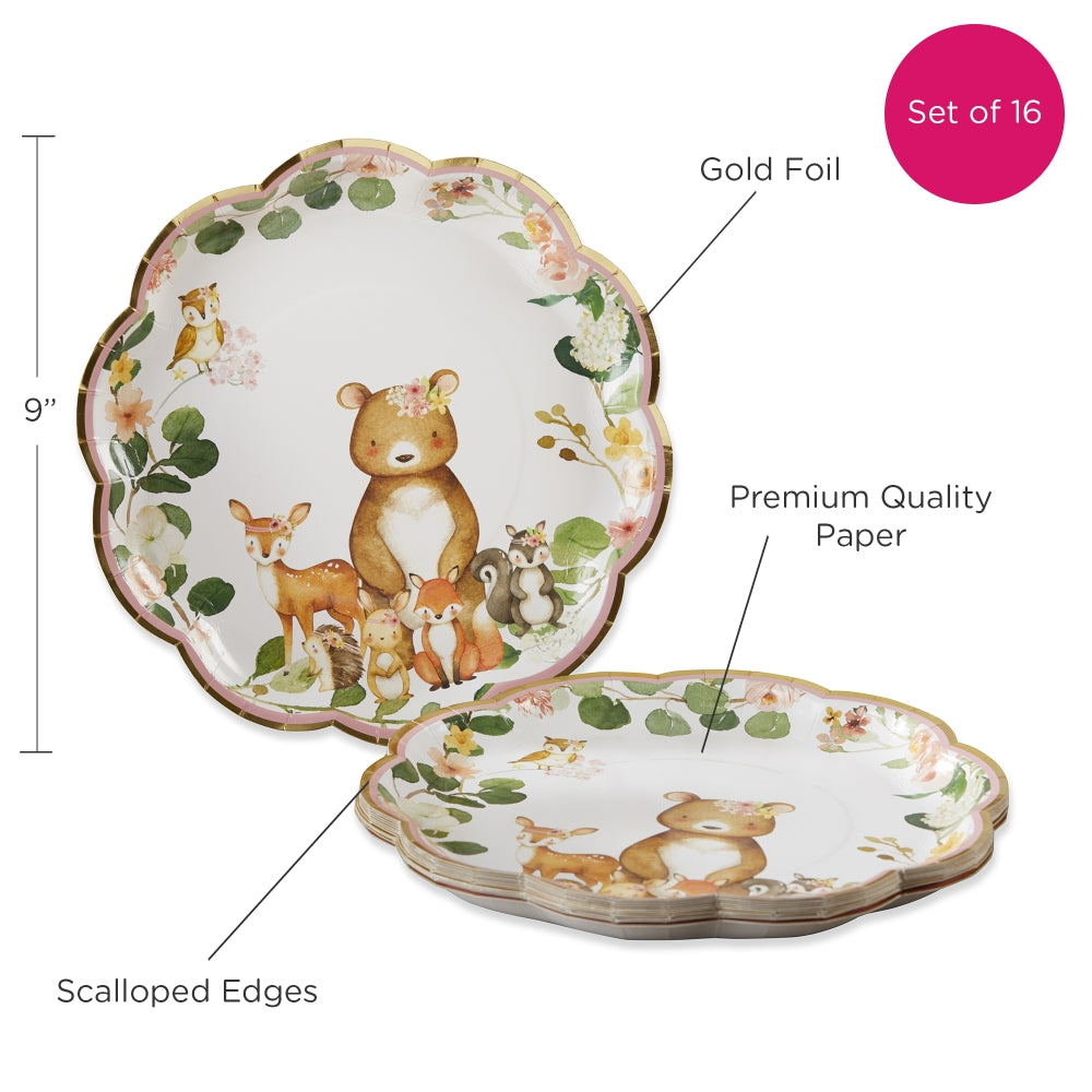 Pink Woodland Baby 78 Piece Party Tableware Set (16 Guests)