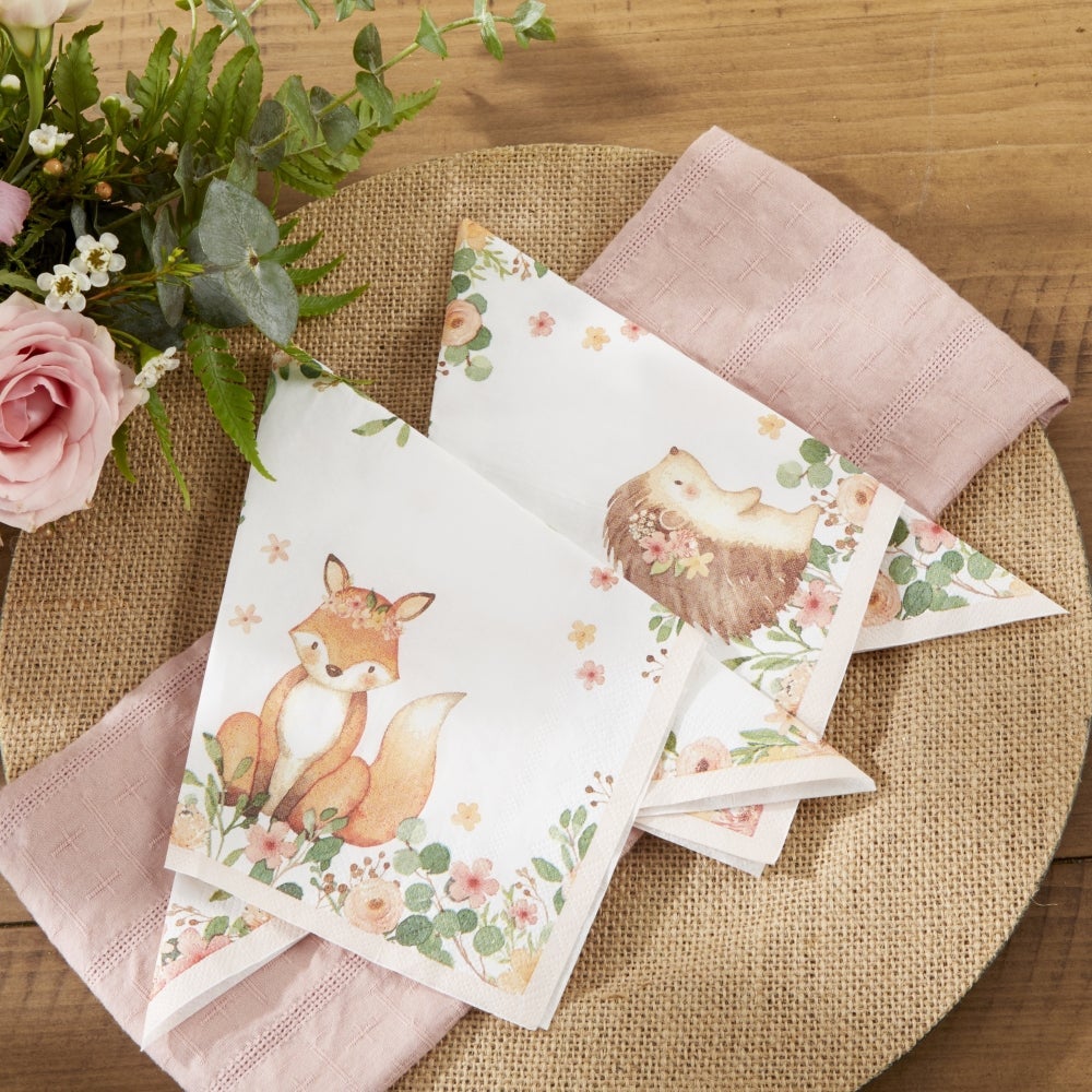 Woodland Baby 2 Ply Paper Napkins - Pink (Set of 30)