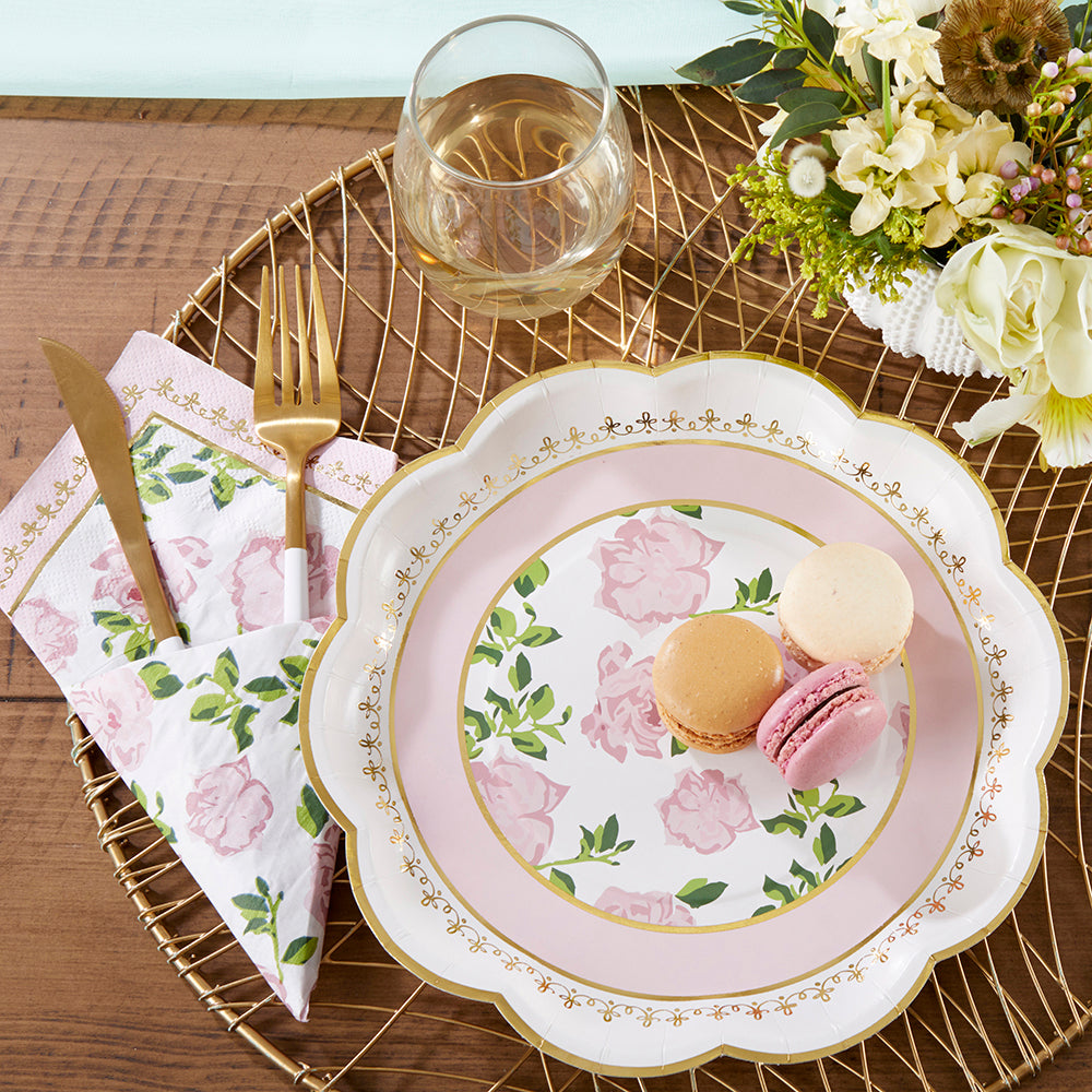 Tea Time Whimsy 9 in. Premium Paper Plates - Pink (Set of 16)