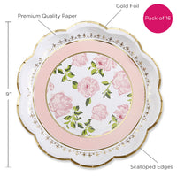 Thumbnail for Tea Time Whimsy 9 in. Premium Paper Plates - Pink (Set of 16)