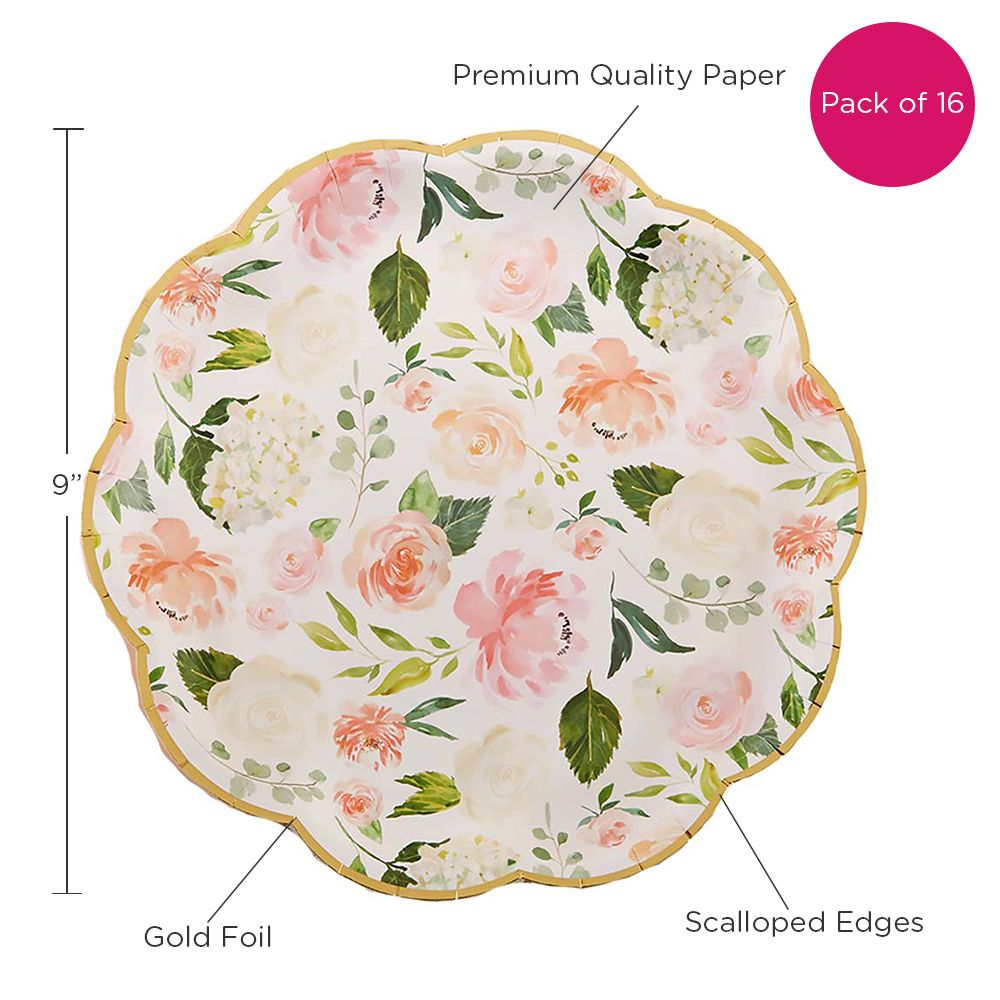 Floral 9 in. Premium Paper Plates (Set of 16)