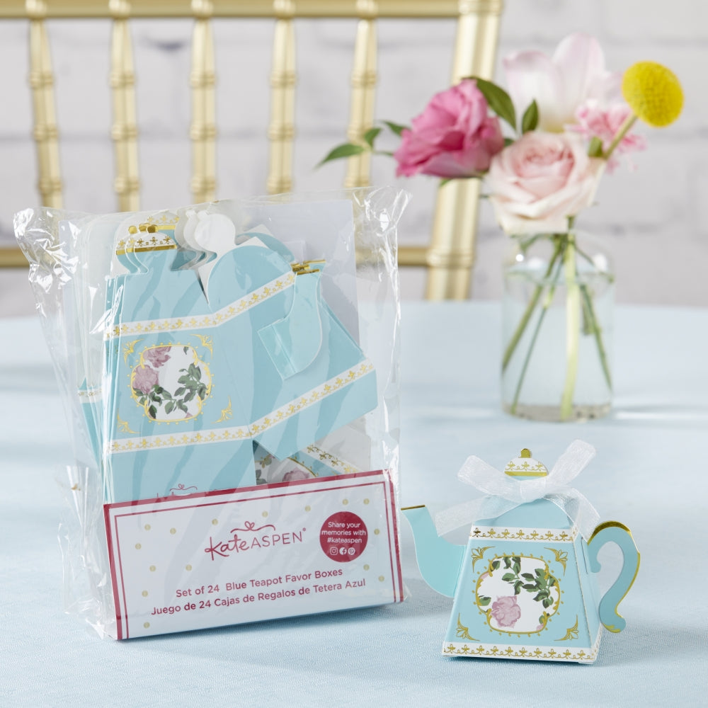 Tea Time Whimsy Teapot Favor Box - Blue (Set of 24)