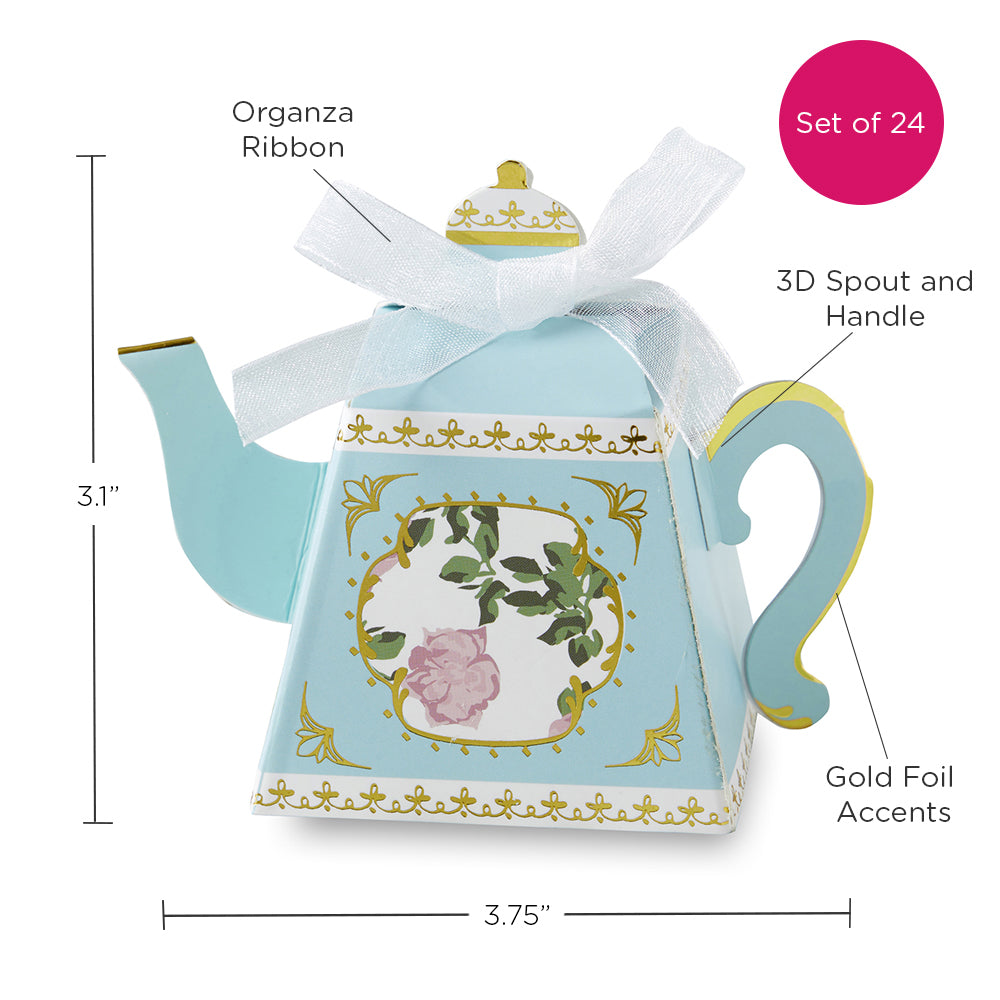 Tea Time Whimsy Teapot Favor Box - Blue (Set of 24)