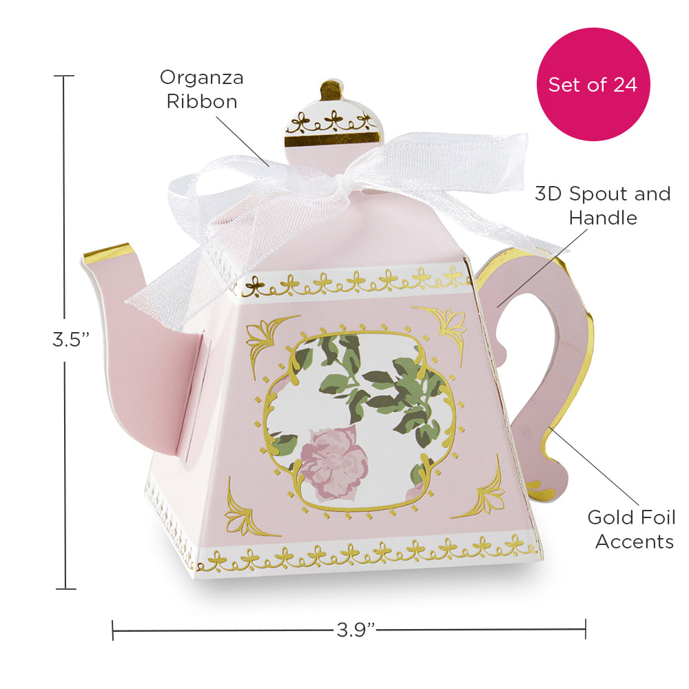Tea Time Whimsy Teapot Favor Box - Pink (Set of 24)