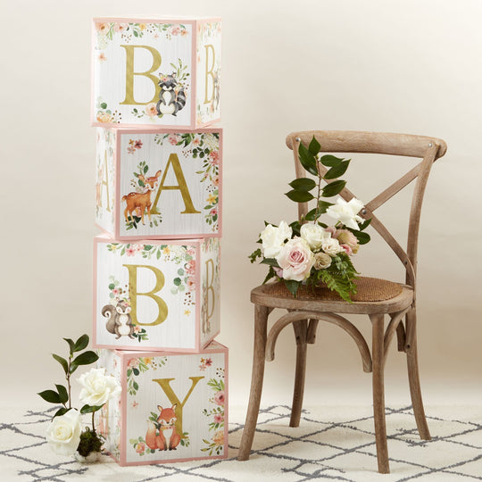 Pink Woodland Baby Block Box (Set of 4)