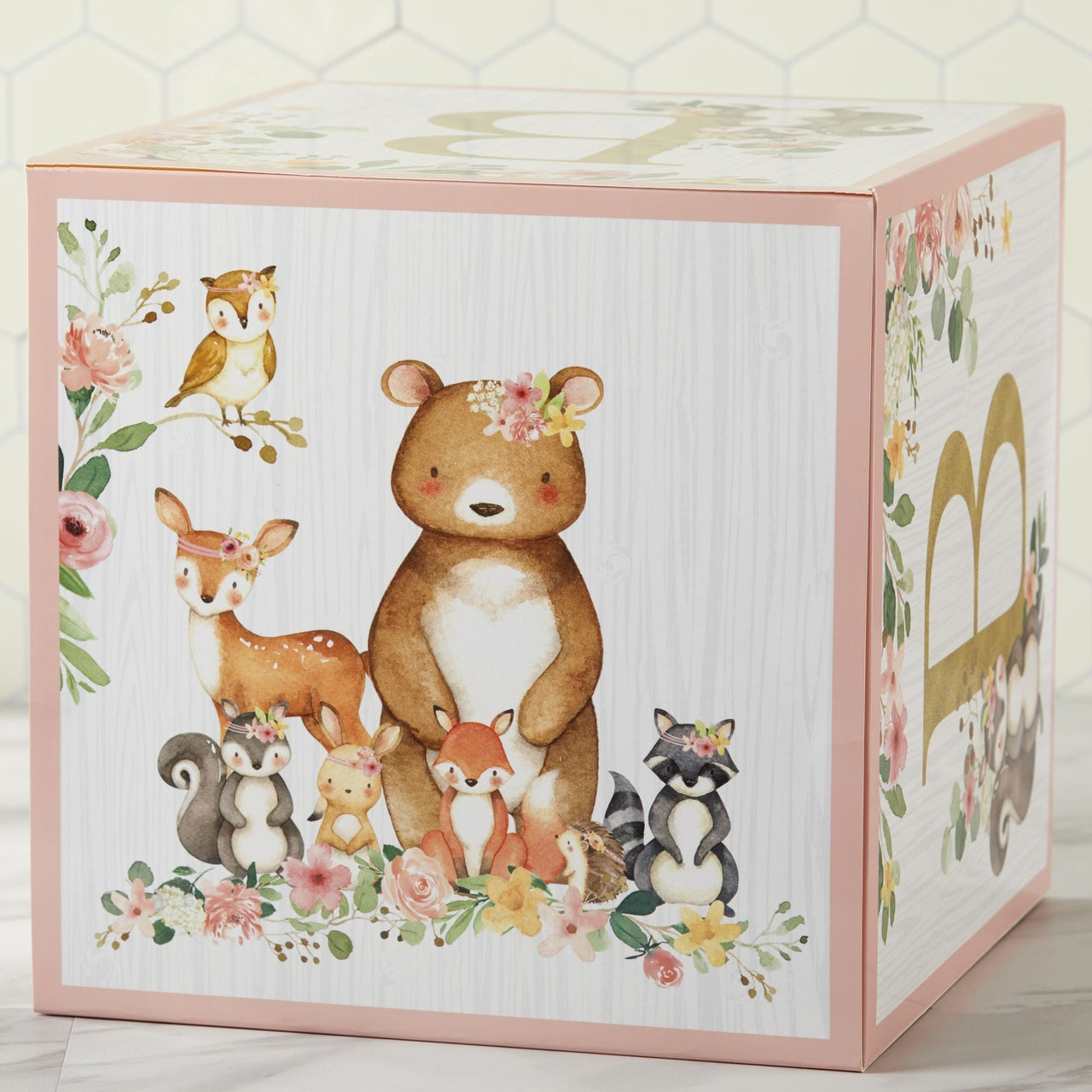 Pink Woodland Baby Block Box (Set of 4)