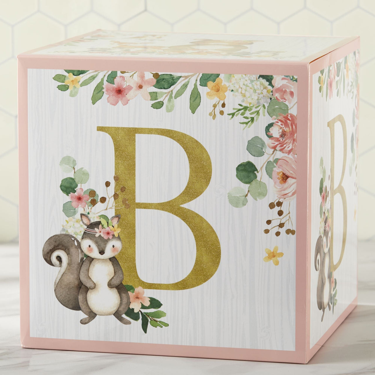 Pink Woodland Baby Block Box (Set of 4)