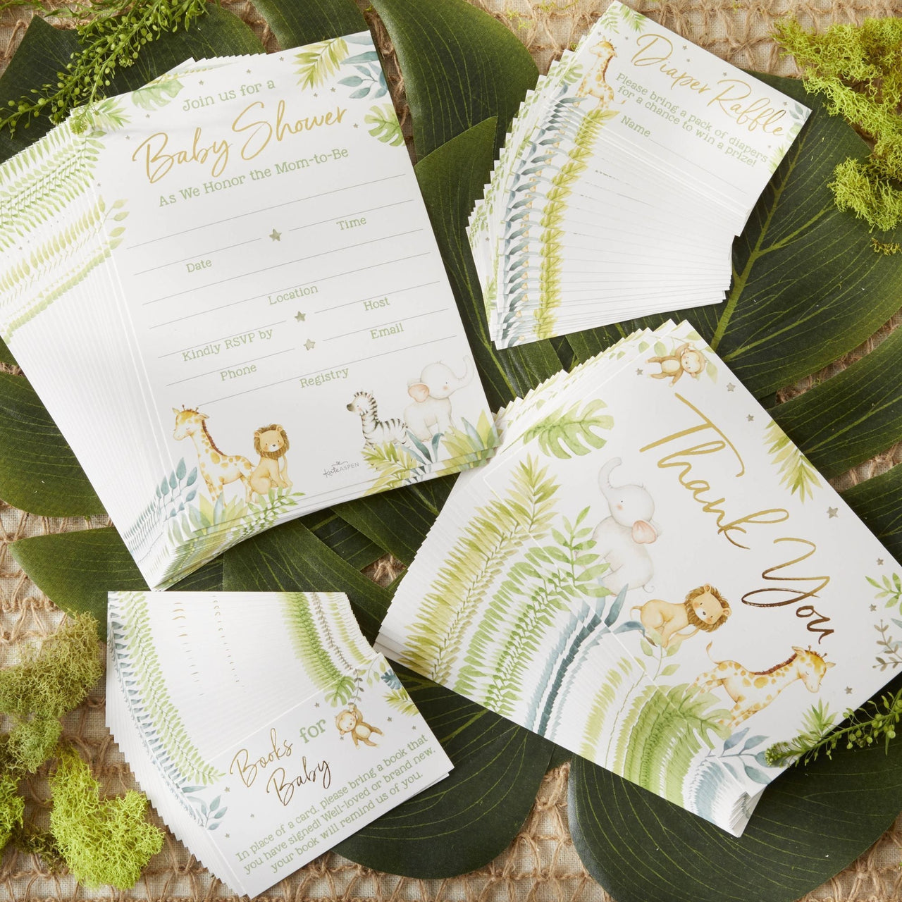 Safari Baby Shower Invitation & Thank You Card Bundle (Set of 20)