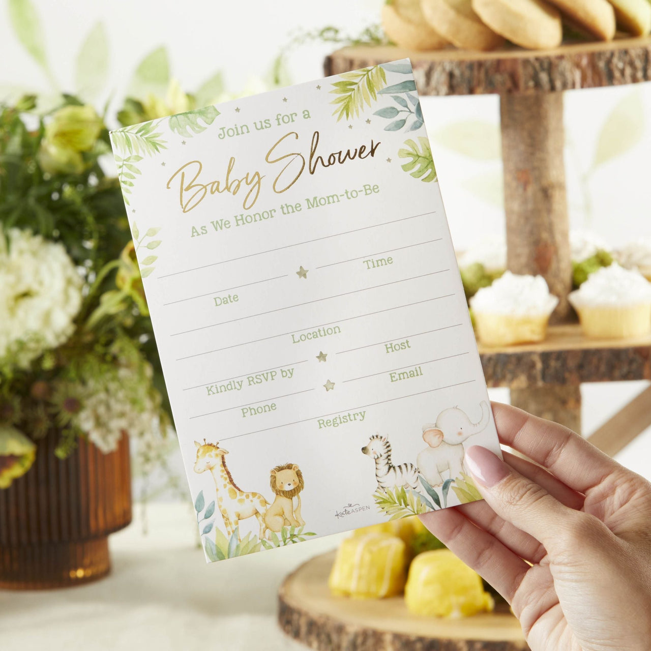 Safari Baby Shower Invitation & Thank You Card Bundle (Set of 20)