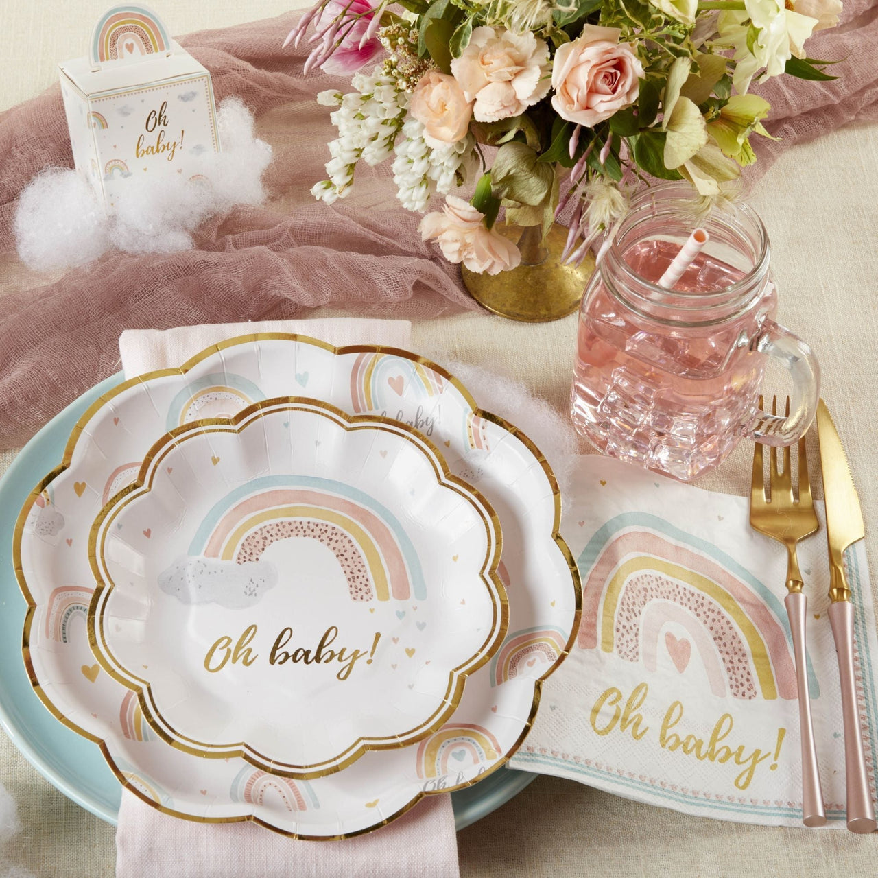 Boho Rainbow Baby 9 in. Premium Paper Plates (Set of 16)
