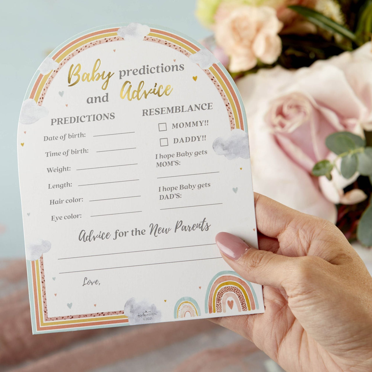 Boho Rainbow Baby Advice Card & Baby Shower Game (Set of 50)