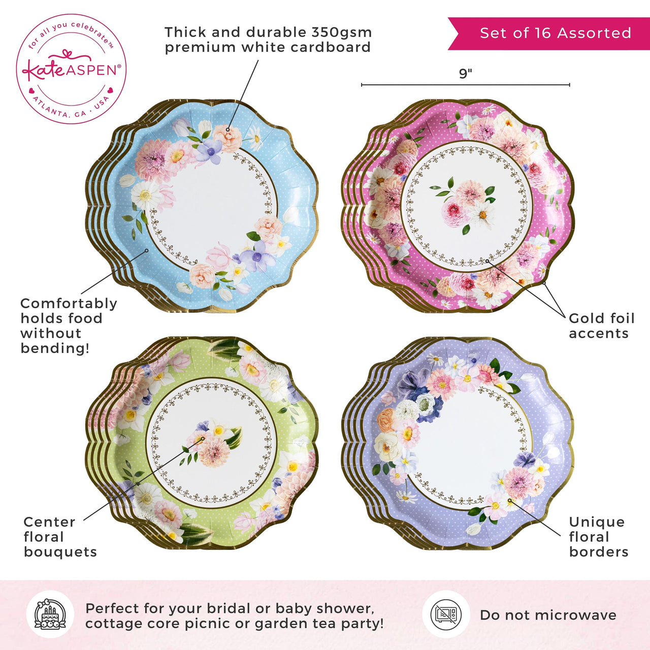 Tea Time Party 9" Premium Paper Plates - Assorted (Set of 16) Atlernate 6