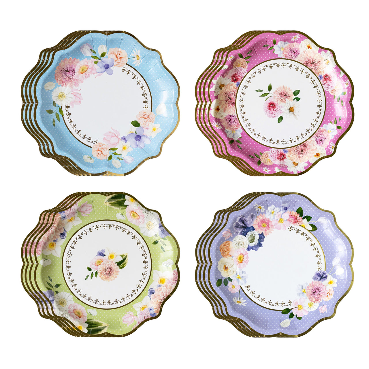 Tea Time Party 9" Premium Paper Plates - Assorted (Set of 16) Atlernate silo