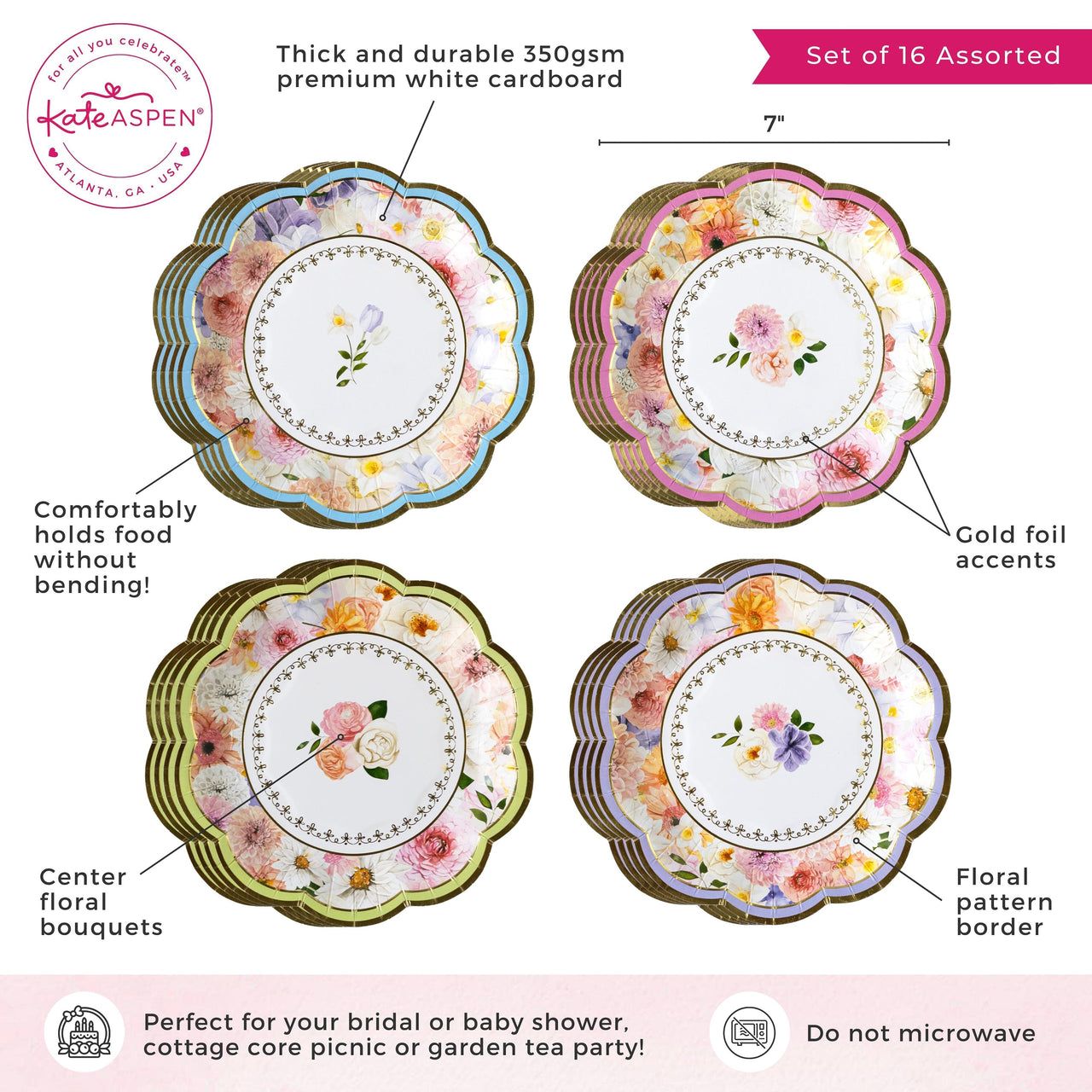 Tea Time Party 7" Premium Paper Plates - Assorted (Set of 16) Atlernate 6