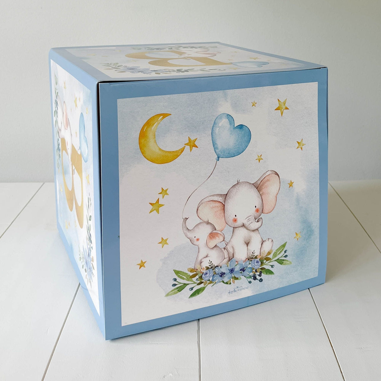 Elephant Baby Shower Block Box - Blue (Set of 4)