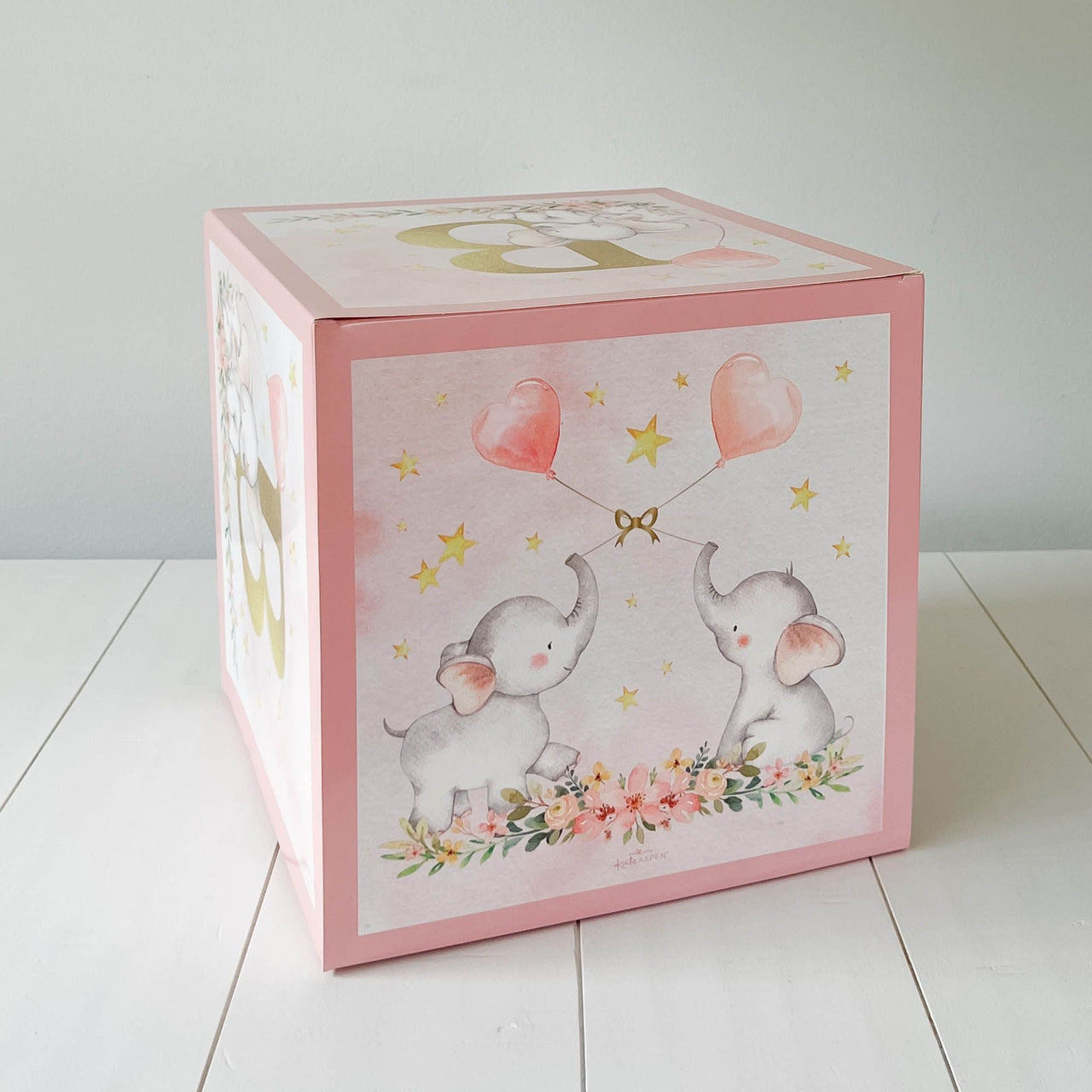Elephant Baby Shower Block Box - Pink (Set of 4)