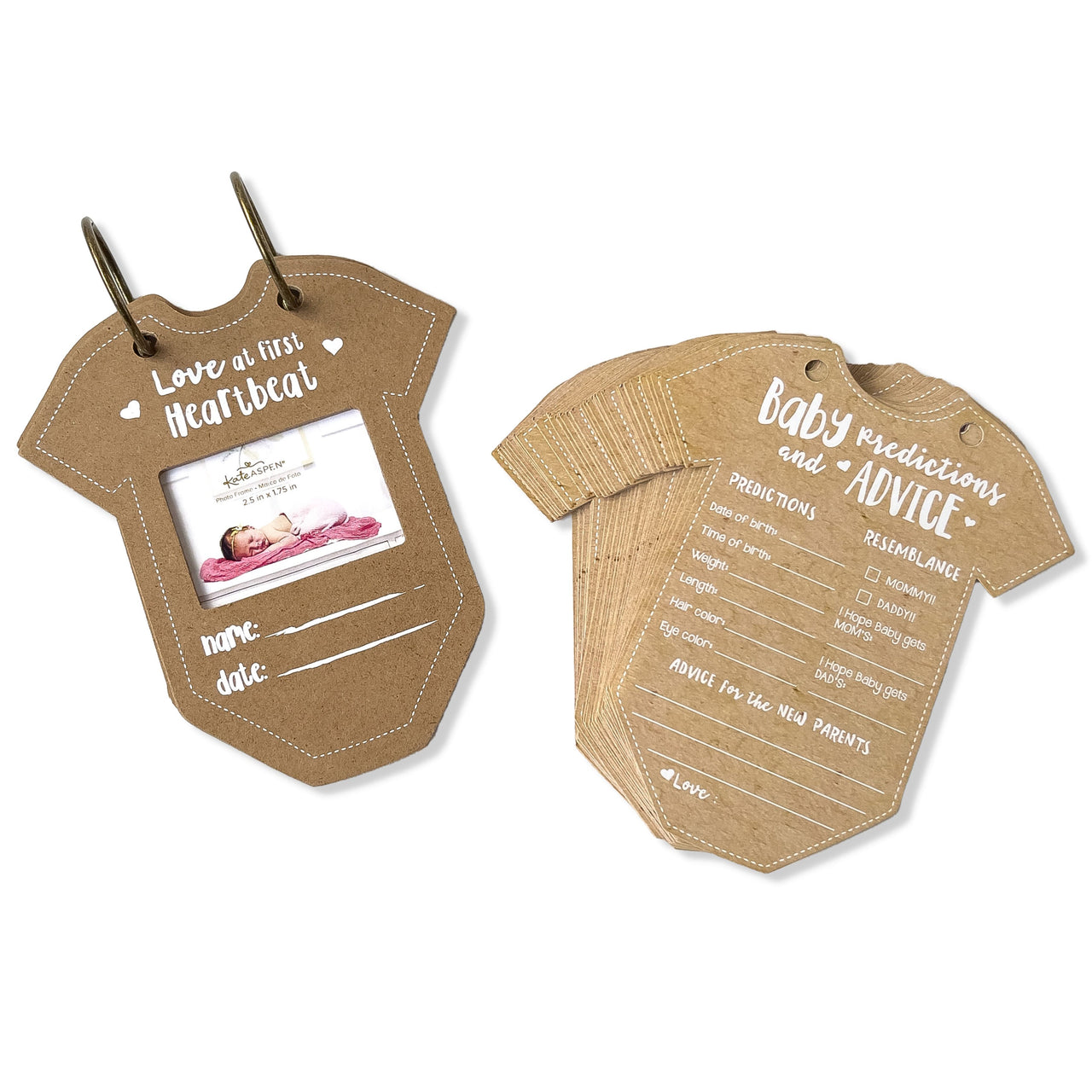 Baby Shower Prediction Advice Card Keepsake Book - Kraft Onesie Shape (Set of 50) Atlernate silo